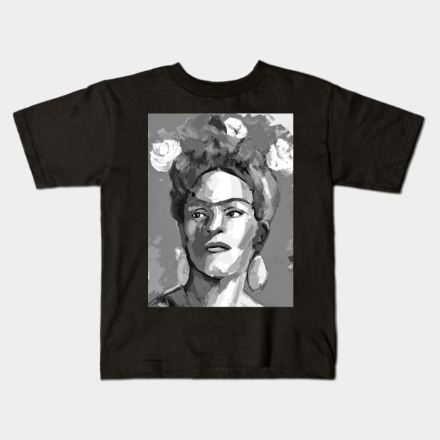 Frida Kahlo Black and White 7 Kids T-Shirt by mailsoncello